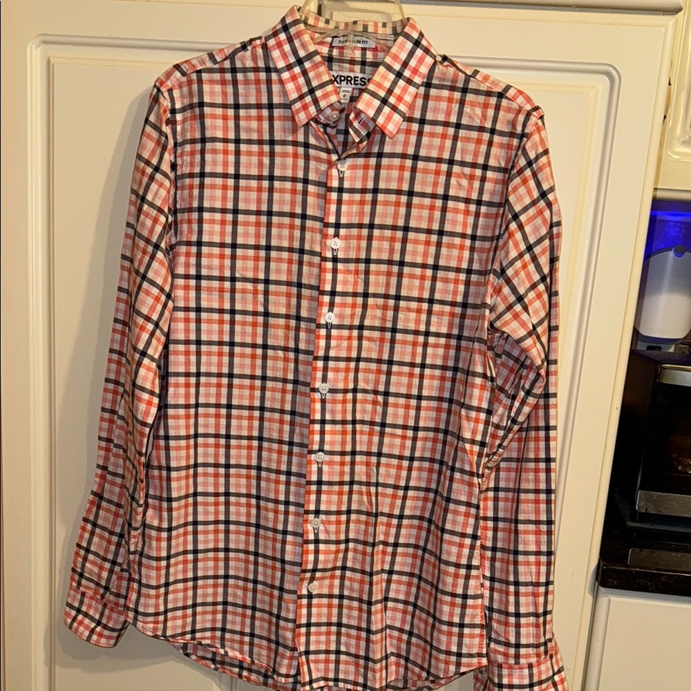 Express Red and Black Casual Button Down Shirt